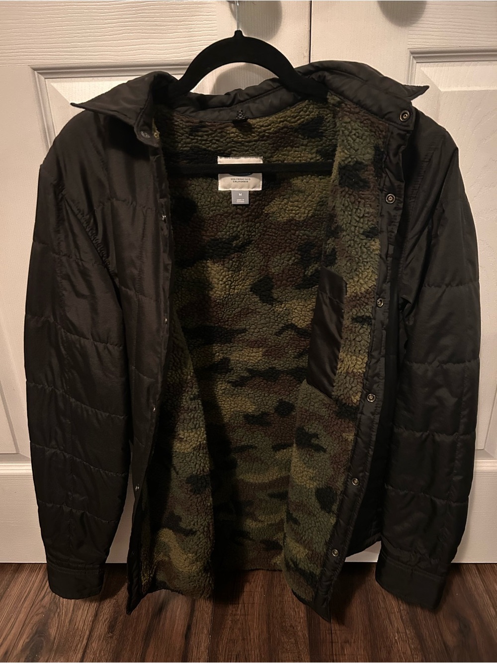 Old Navy Black Puffer Jacket with Camo Sherpa Lining
